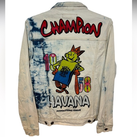 NWT BLACK PIKE HAVANA CHAMPION INTERNATIONAL LEAGUE DENIM STREET GRAFFITI JACKET - Picture 6 of 14